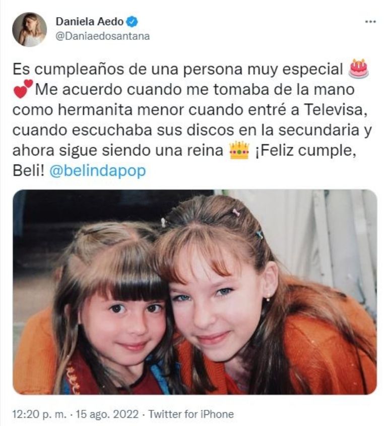 Daniela Aedo felicita a Belinda por su cumpleaños
