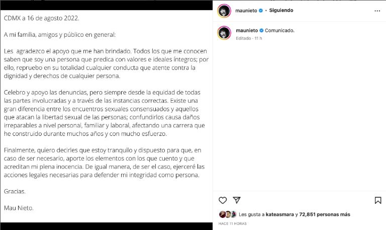 Comunicado Mau Nieto 