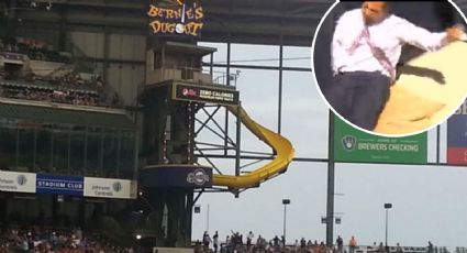 VIDEO: Reportero termina con fractura tras deslizarse en tobogán del estadio de Cerveceros