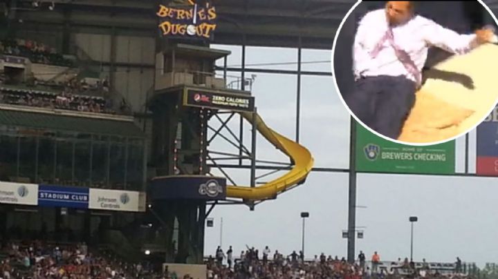 VIDEO: Reportero termina con fractura tras deslizarse en tobogán del estadio de Cerveceros