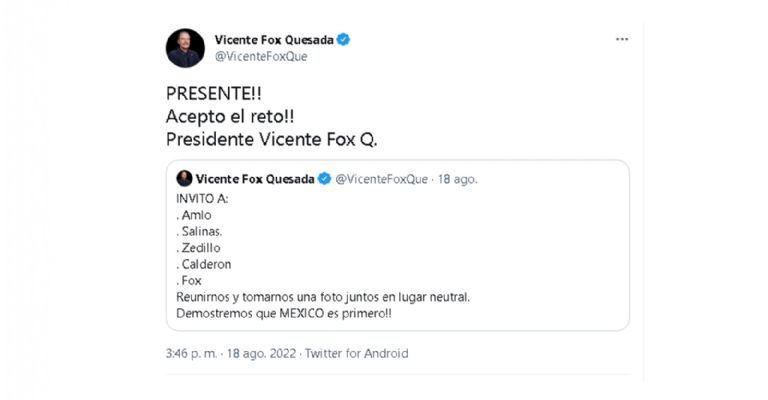 Vicente Fox invitó a AMLO a tomarse una foto