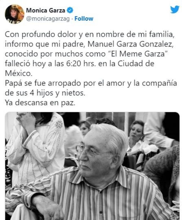 Mónica Garza anuncia que falleció su papá