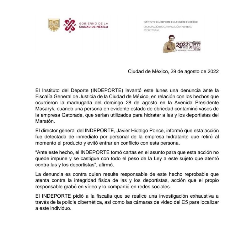 Comunicado Indeporte CDMX 