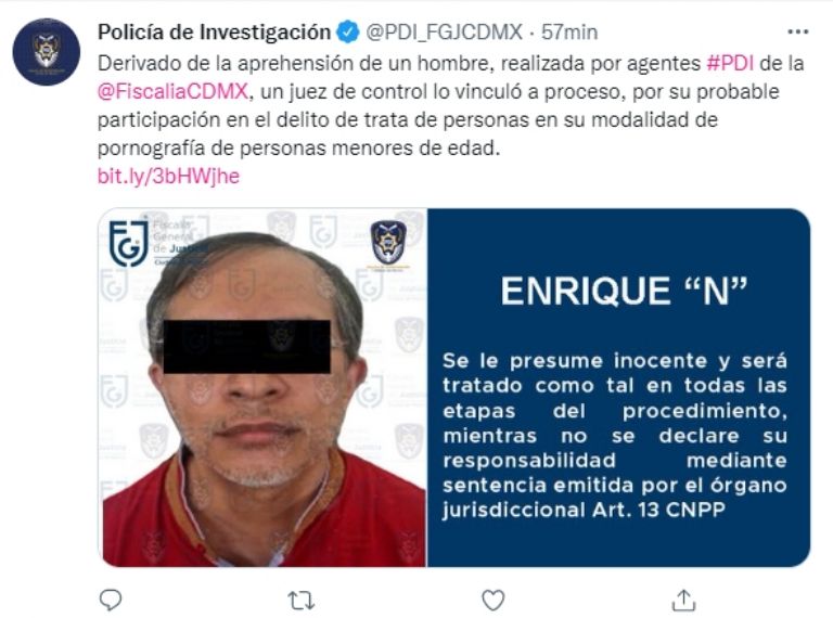 FGJ-CDMX vincula a proceso a Enrique 'N', el hombre acusado de grabar a una niña en su cuarto durante dos meses. Foto: Twitter
