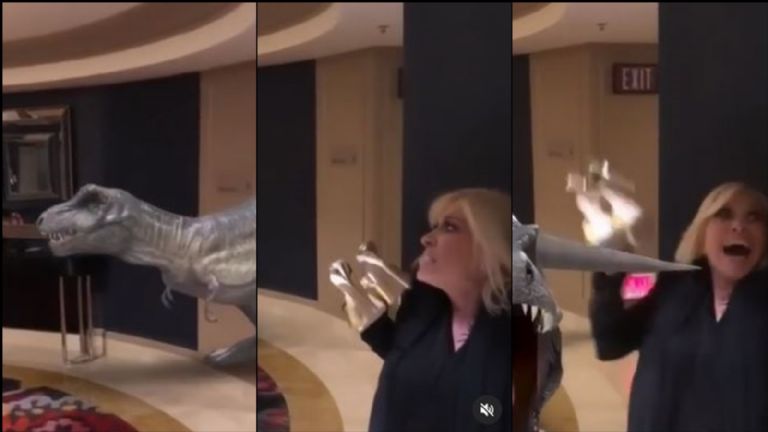 Yuri huye despavorida de un dinosaurio 