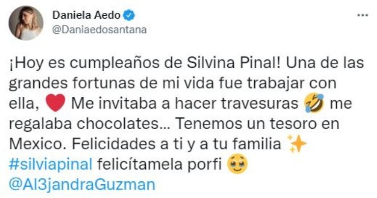Mensaje de Daniela Aedo para Silvia Pinal