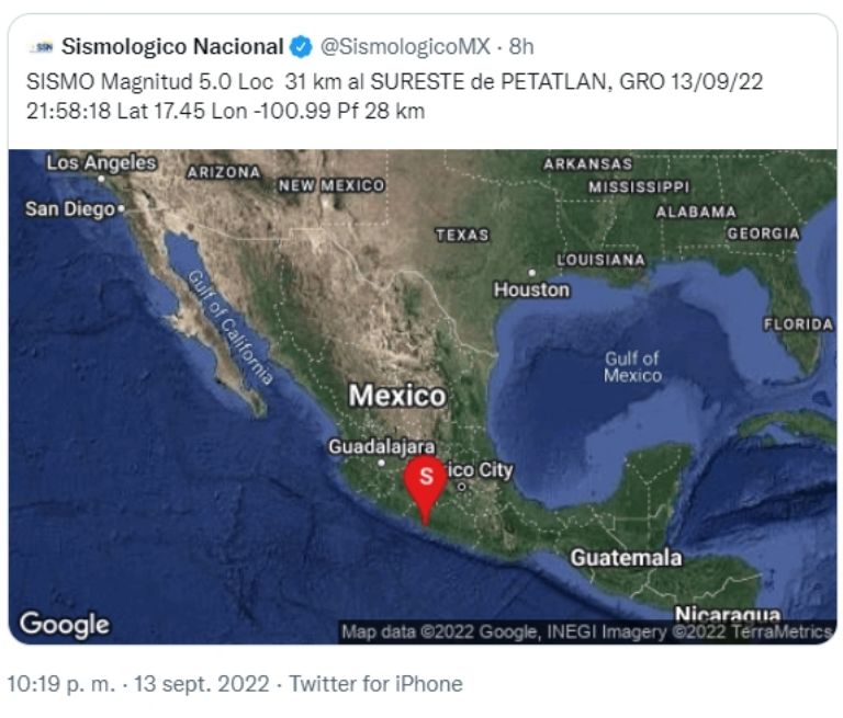 SSN informa sobre siniestro en Guerrero. Foto: Twitter