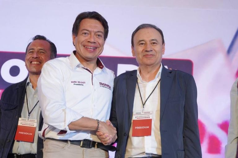 En la imagen, el presidente de Morena, Mario Delgado y Alfonso Durazo. Foto: Twitter