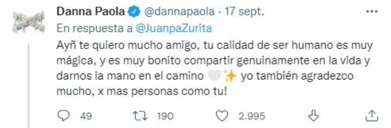 Respuesta de Danna Paola a Juanpa Zurita