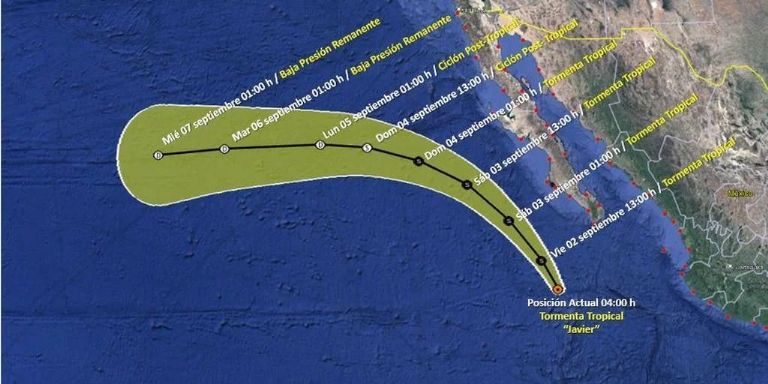Evolución de la tormenta tropical 'Javier'. Foto: Twitter