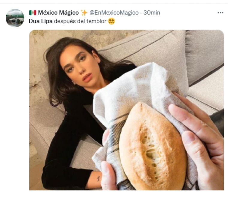 Memes de Dua Lipa por el sismo en CDMX. Foto: Twitter