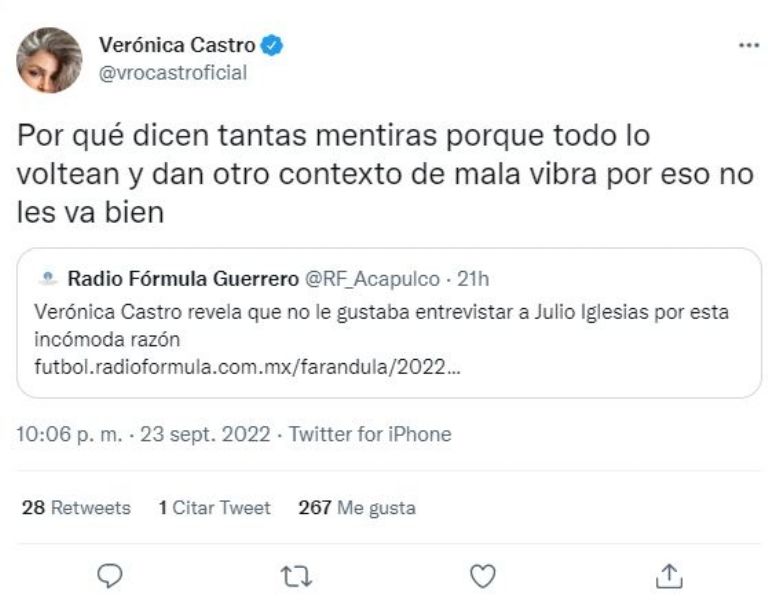 Tuit de Verónica Castro