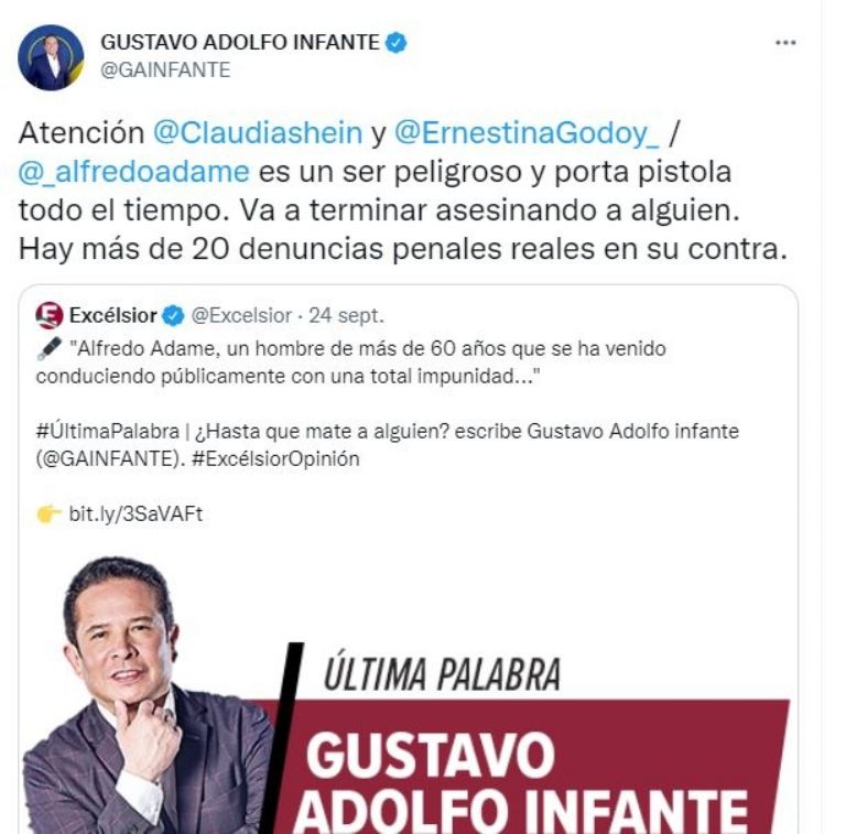 Gustavo Adolfo Infante denuncia a Alfredo Adame