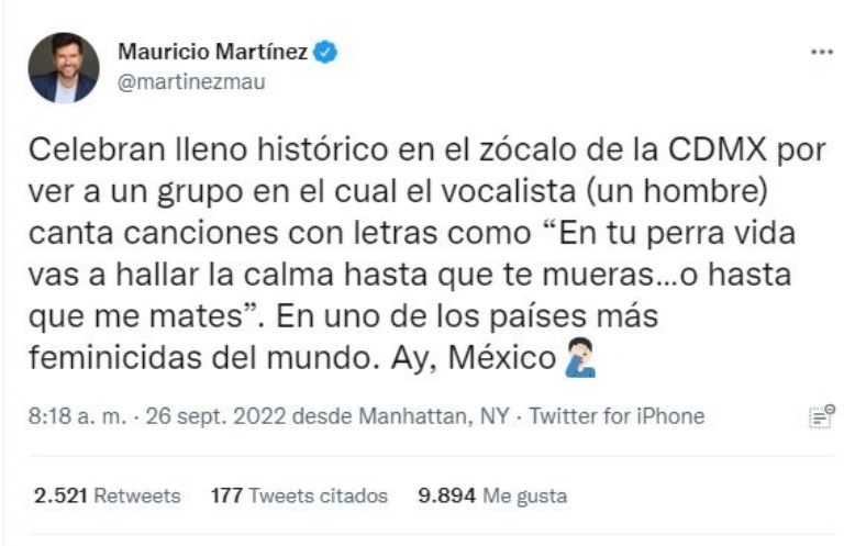Tuit de Mauricio Martínez