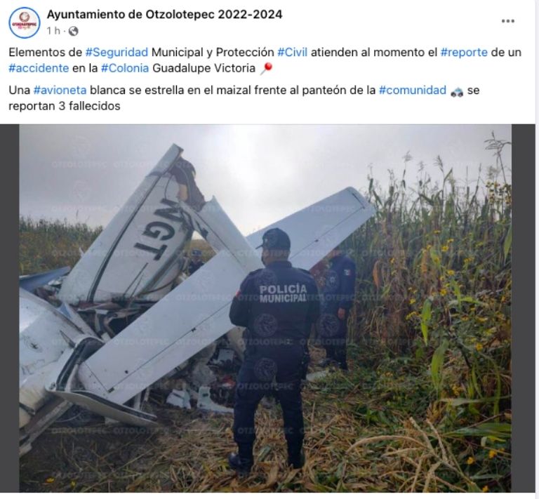 Avioneta se desploma  