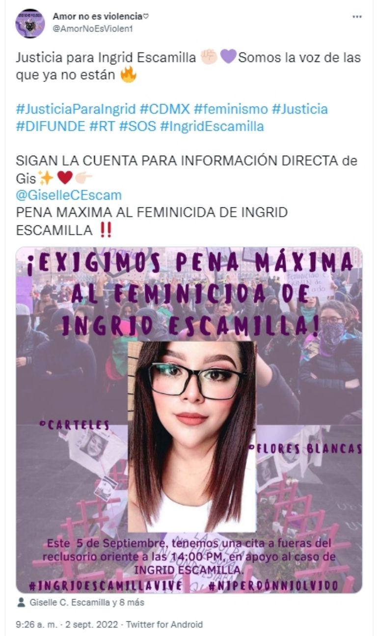 Colectivos piden justicia para Ingrid Escamilla
