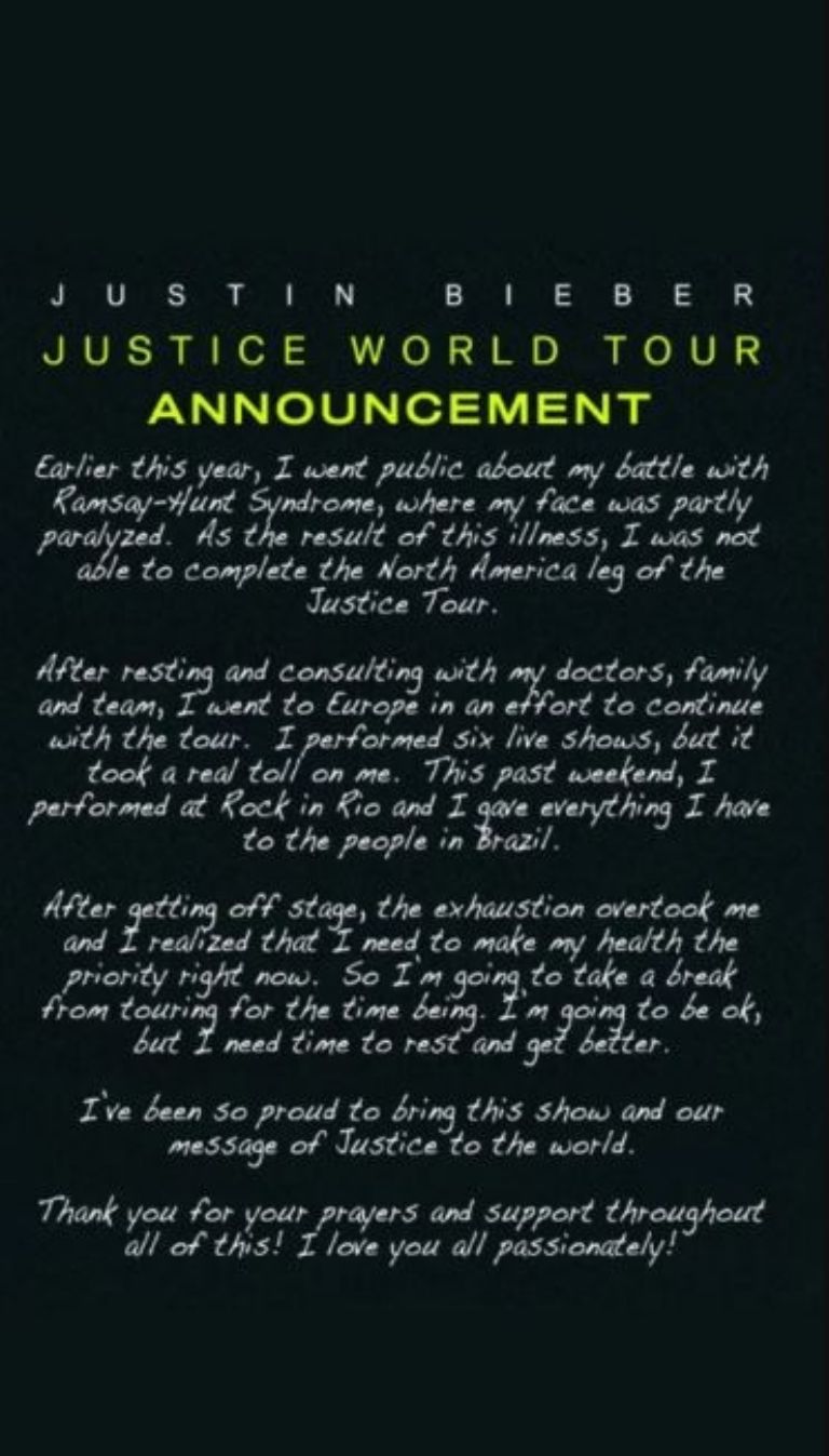 Comunicado de Justin Bieber