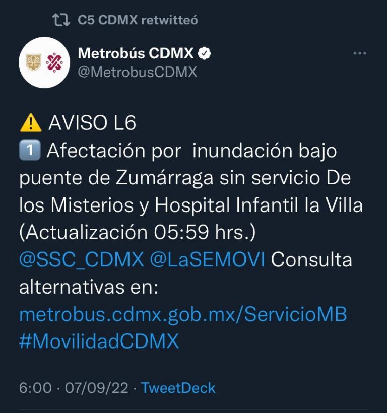 Metrobús presenta problemas este miércoles. Foto: Twitter