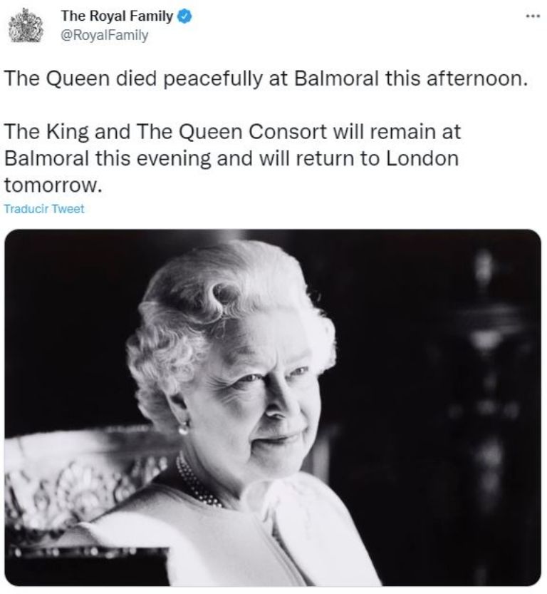 Confirman muerte de la Reina Isabel II. Foto: Twitter