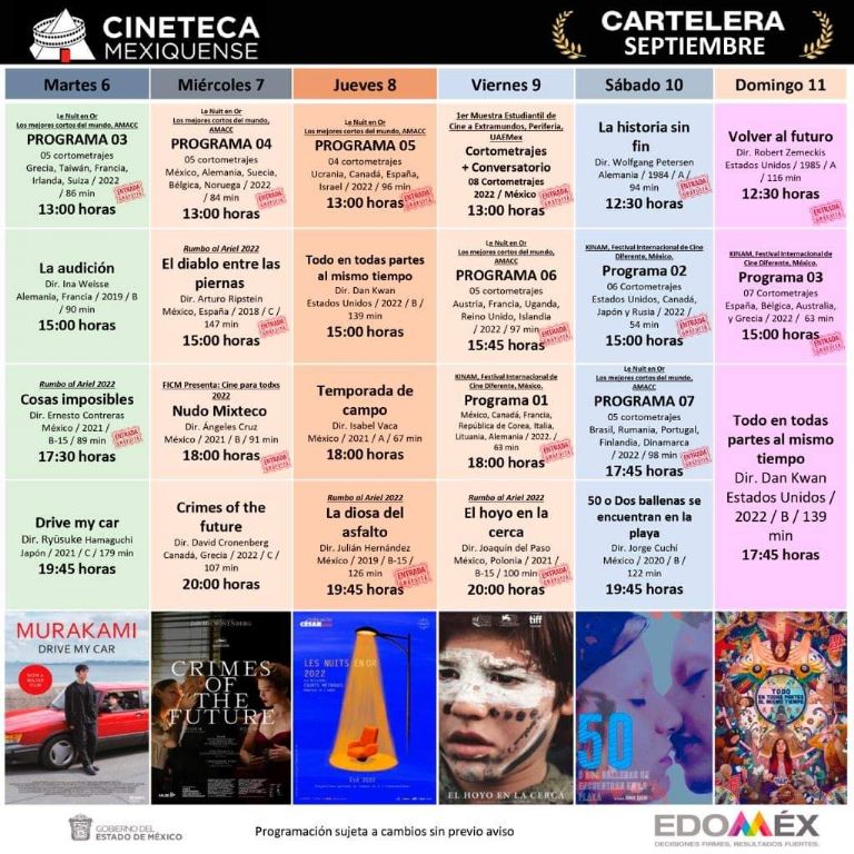 Cartelera de la Cineteca Mexiquense