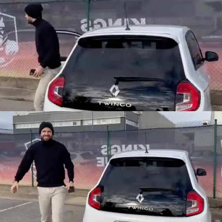 Piqué llega en un Twingo a la Kings League en Barcelona, España. Foto: Twitter