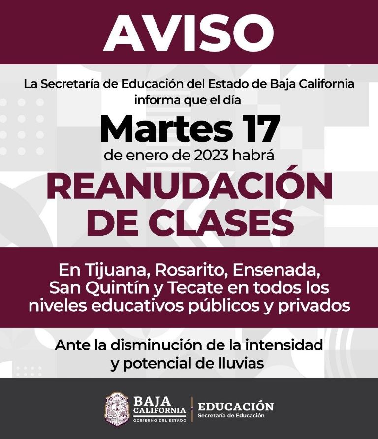 Baja California reanuda clases tras lluvias. Foto: Twitter