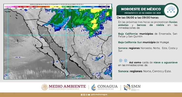 Prevén lluvias en Sonora hoy lunes 23 de enero. Foto: Conagua