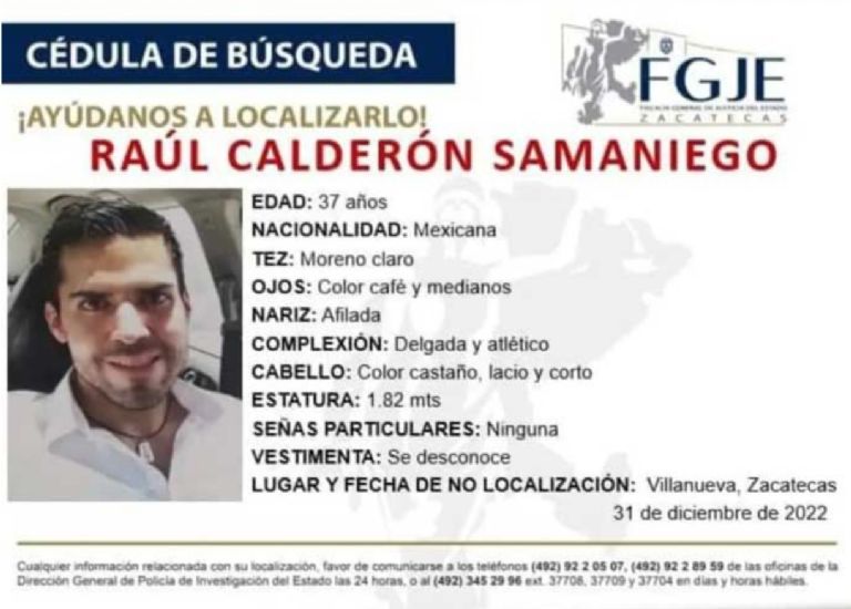 Ficha de desaparición de Raúl Calderón