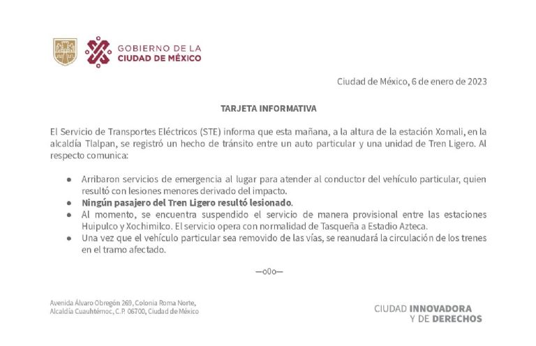 Tren Ligero comunicado 