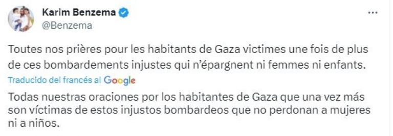 Karim Benzema se pronuncia en favor de Palestina