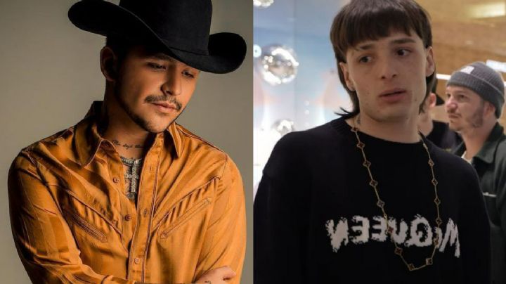 ¿Nueva colaboración? Peso Pluma posa junto a Christian Nodal desde estudio