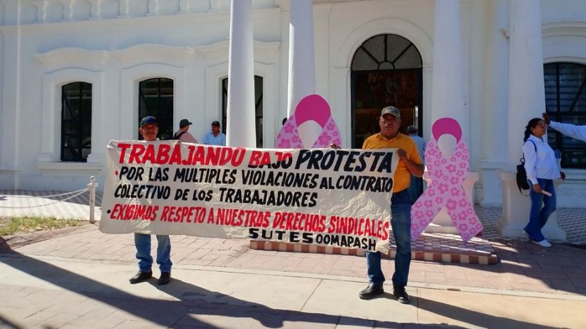 Oomapas Huatabampo se manifiesta por falta de pago de sueldos y prestaciones