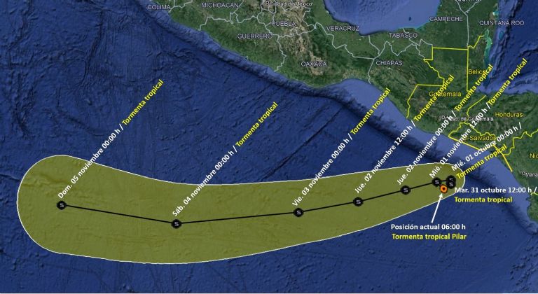 Trayecto de la tormenta tropical 'Pilar'. Foto: Conagua