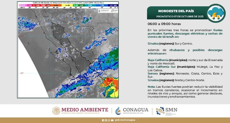 Pronóstico del clima para Sonora hoy sábado 7 de octubre. Foto: Conagua