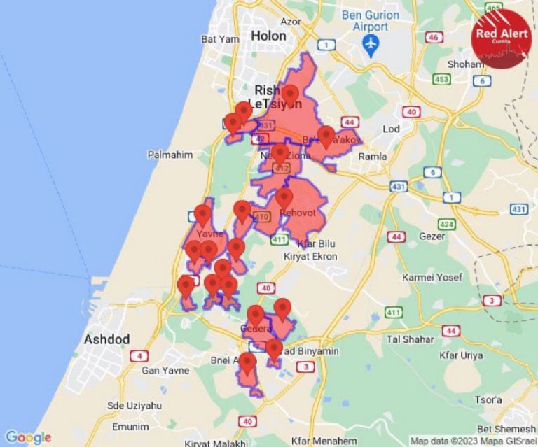 Zonas de Israel atacadas por Hamas