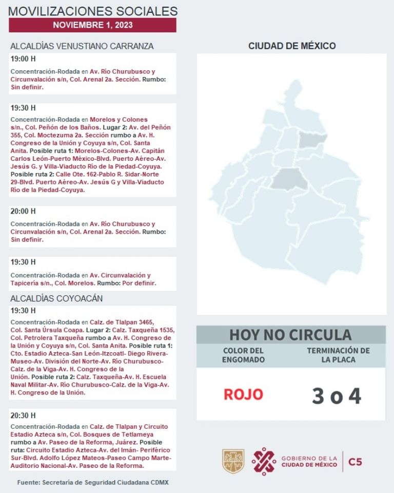Tráfico en CDMX hoy 1 de noviembre