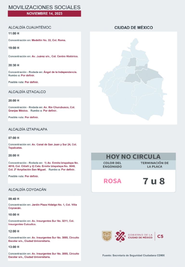 Tráfico en CDMX hoy 14 de noviembre