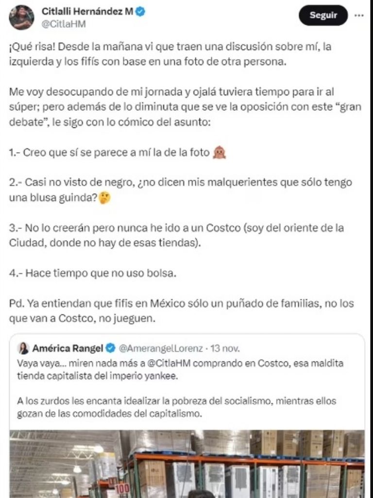 Citlalli Hernández se burla de opositores por confundirla en supermercado