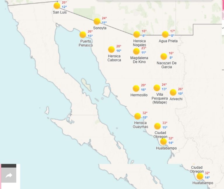 Clima en Sonora para este martes 21 de noviembre. Foto: Conagua