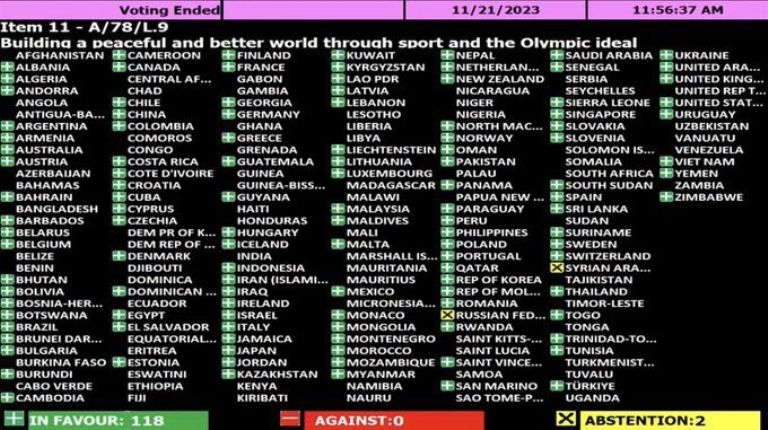 Aprueban tregua olímpica en Rusia y Franja de Gaza