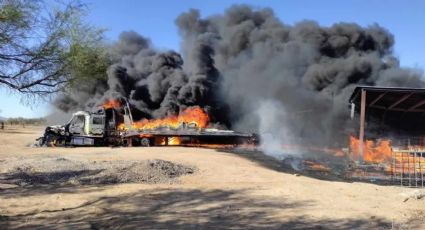 Tráiler se incendia en la carretera Hermosillo-Guaymas; hay un cuerpo calcinado