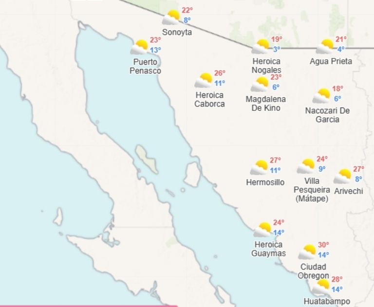 Clima en Sonora para hoy, jueves 23 de noviembre. Foto: Conagua