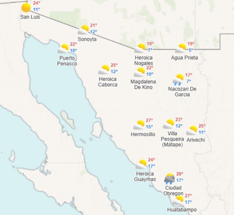 Advierten lluvias en Sonora hoy, viernes 24 de noviembre. Foto: Meteored