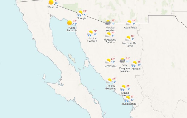 Clima para hoy 25 de noviembre en Sonora