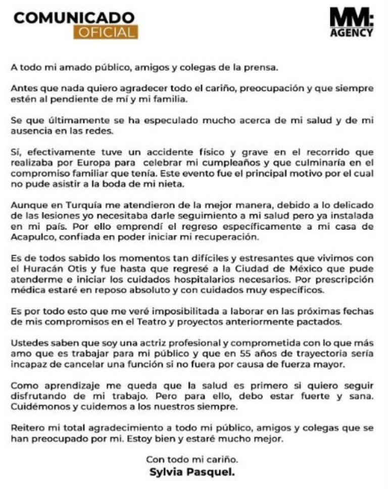 Sylvia Pasquel confirma problemas de salud