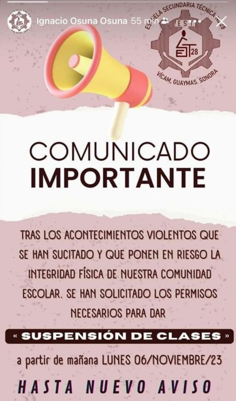 Por balaceras, suspenden clases en Vícam, Sonora