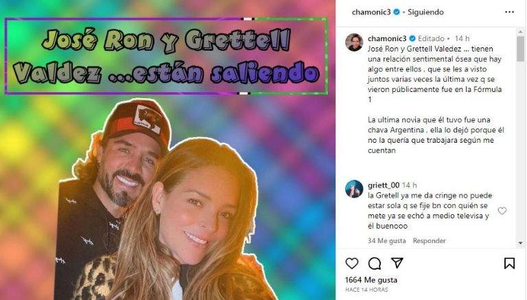 Confirman que Grettell Valdez y José Ron tienen una relación