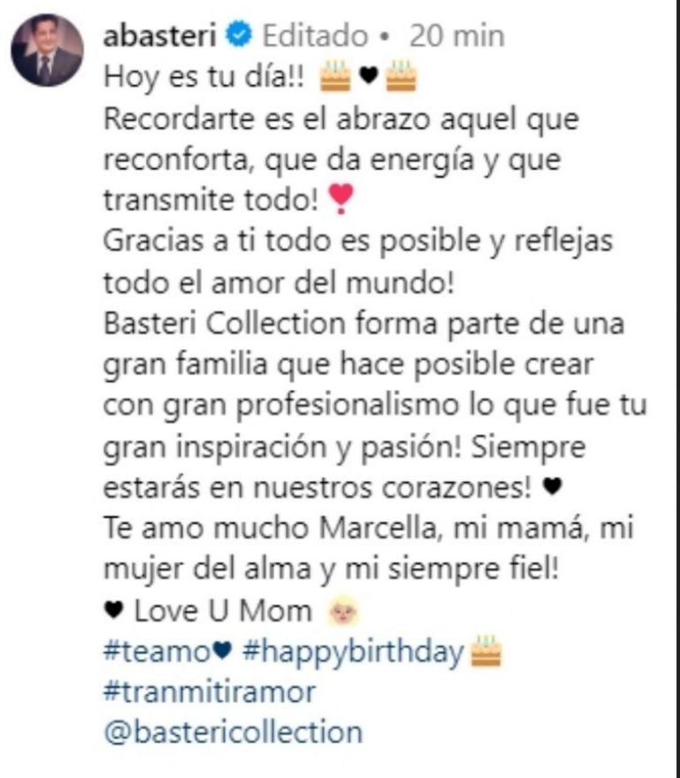 Alejandro Basteri manda mensaje a Marcela Basteri, madre de Luis Miguel