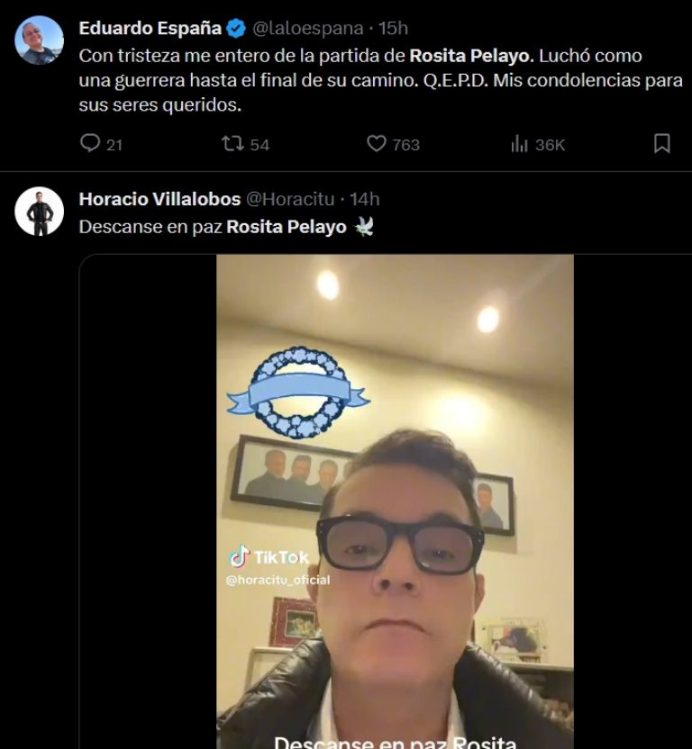 Famosos lloran la muerte de Rosita Pelayo