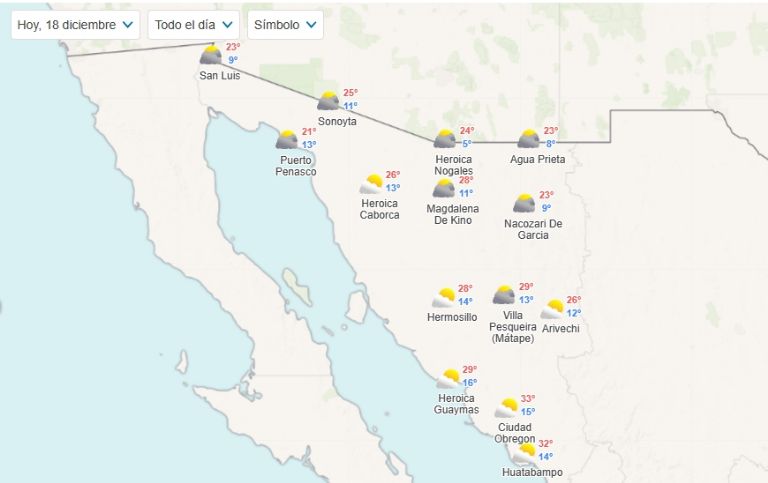 Clima en Sonora para hoy, lunes 18 de diciembre. Foto: Meteored
